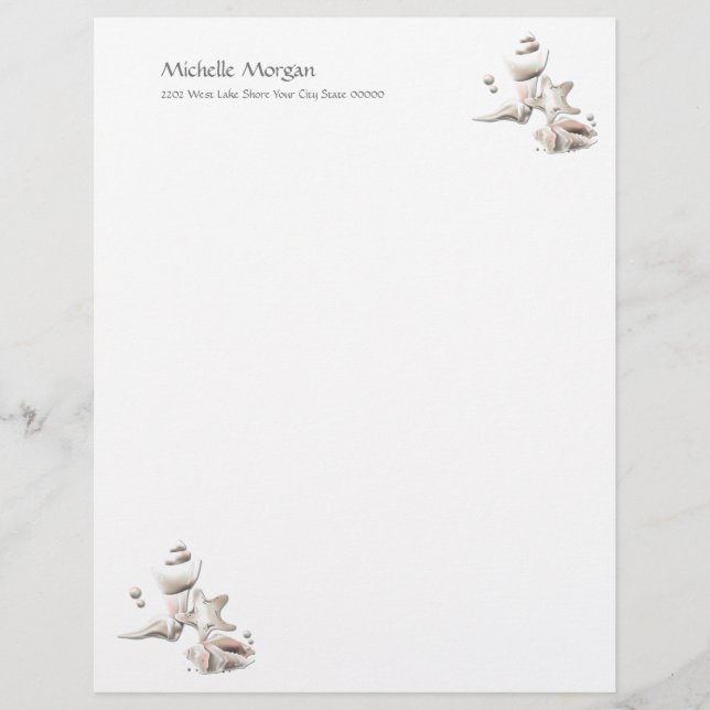 Beach Ocean Seashells Personalised Custom Custom Letterhead (Front)