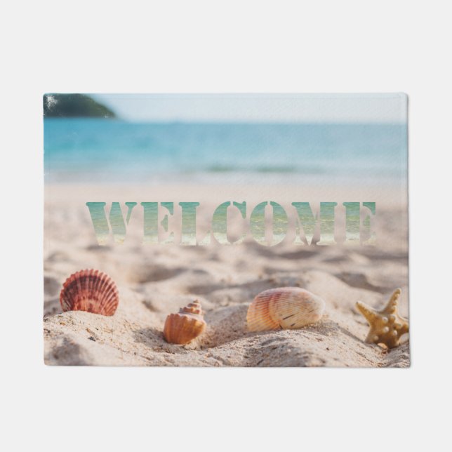 Beach, Ocean,Seashells  ,Welcome Doormat (Front)
