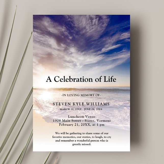 Beach ocean seaside Celebration of Life Funeral Invitation (Creator Uploaded)