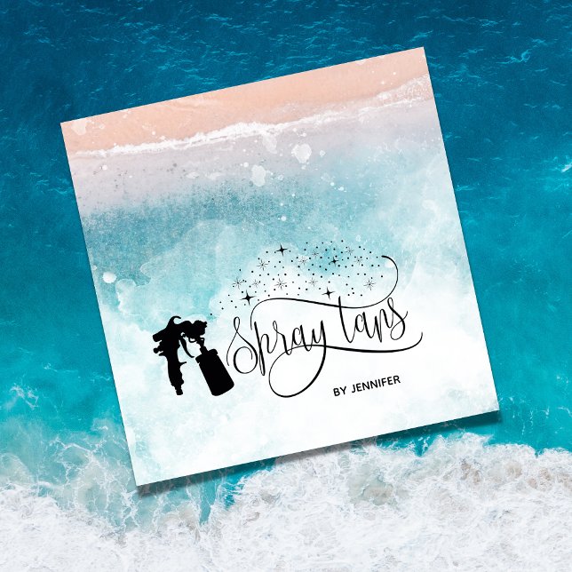 Beach Ocean Spray tan script dripping glitter gold Square Business Card (Creator Uploaded)