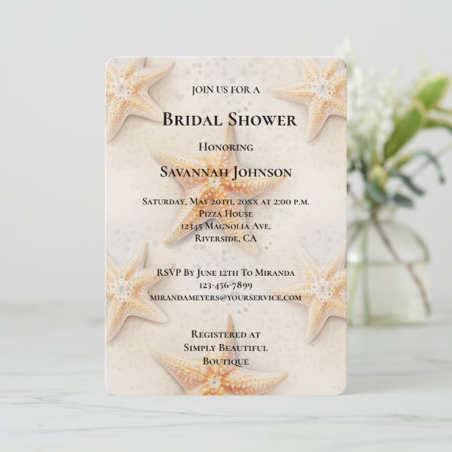 Beach Ocean Starfish Bridal Shower Invitation (Standing Front)