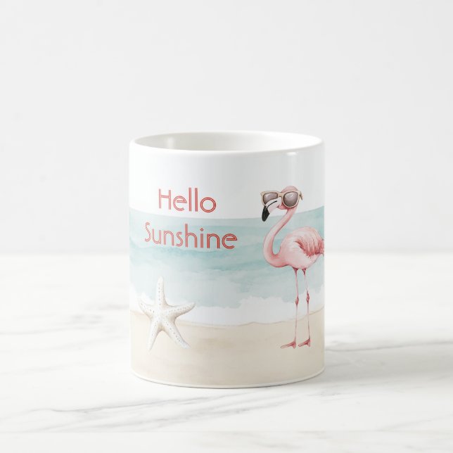 Beach Ocean Starfish Pink Flamingo Hello Sunshine Coffee Mug (Center)