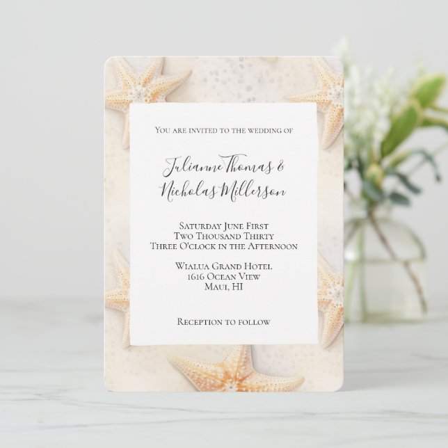 Beach Ocean Starfish Wedding  Invitation (Standing Front)
