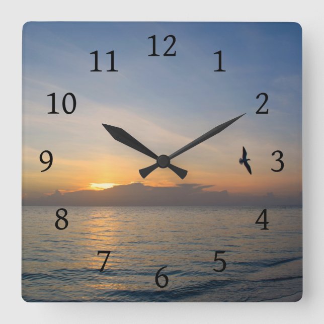 Beach Ocean Sunset Photo 195 Square Wall Clock (Front)