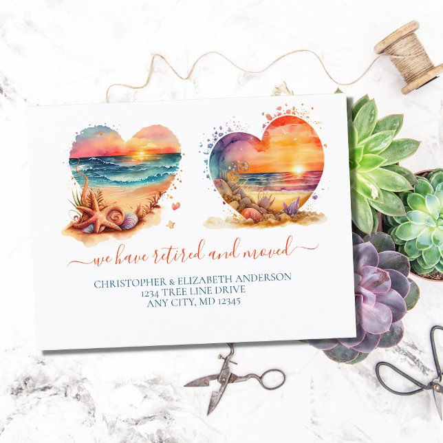 Beach Ocean Sunset Retirement Moving  Announcement Postcard (Creator Uploaded)