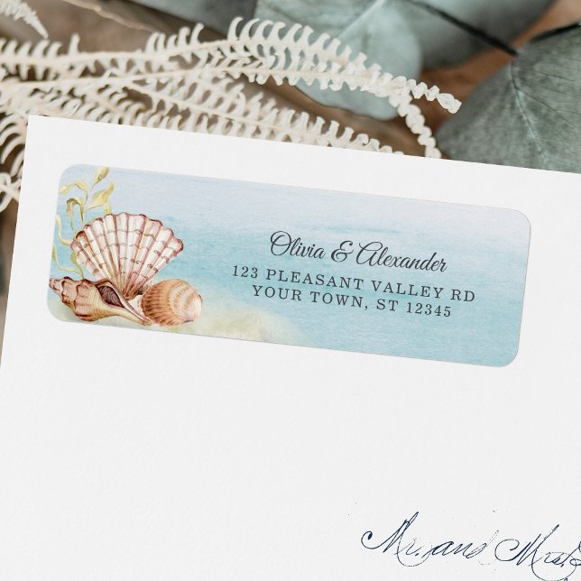 Beach Ocean Tropical Shells Wedding Return Address (Creator Uploaded)