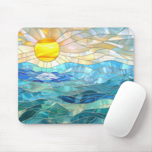 Beach Ocean Tropical Sunrise Stained Glass  Mouse Pad (With Mouse)