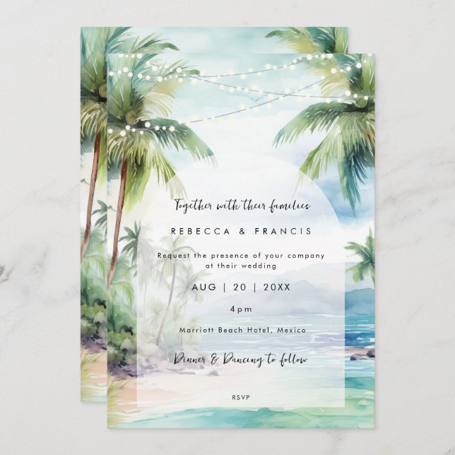 beach ocean tropical wedding invitation (Front/Back)