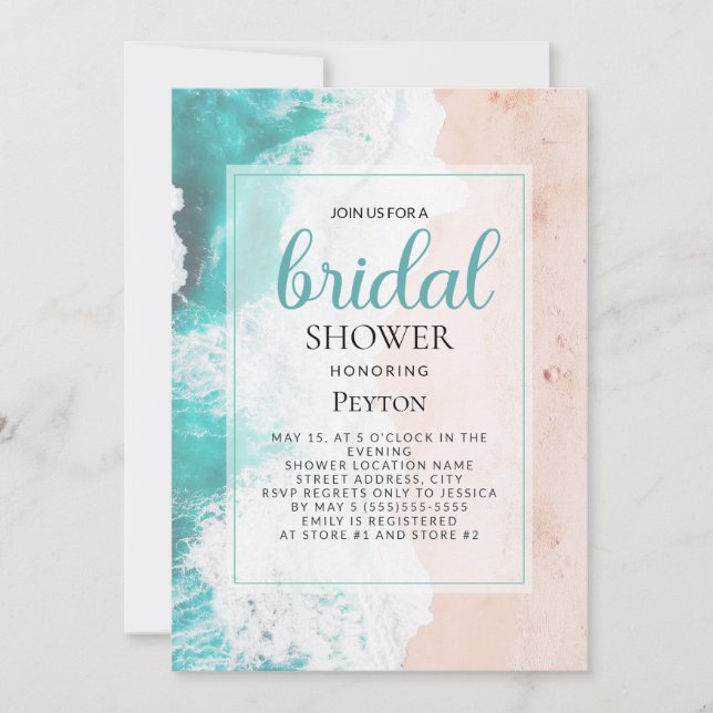 Beach Ocean Turquoise Tan Bridal Shower  Invitation (Front)