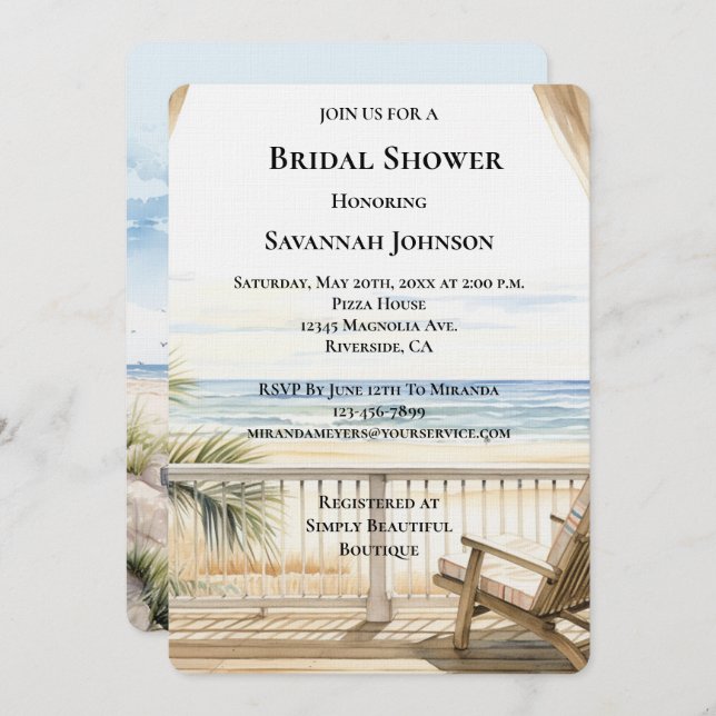 Beach Ocean View Bridal Shower Invitation (Front/Back)
