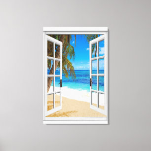 Beach Ocean View Faux Window Canvas Print
