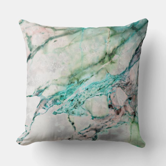 Beach Ocean Water Grey Mint Silver Gold Marble Cushion (Front)
