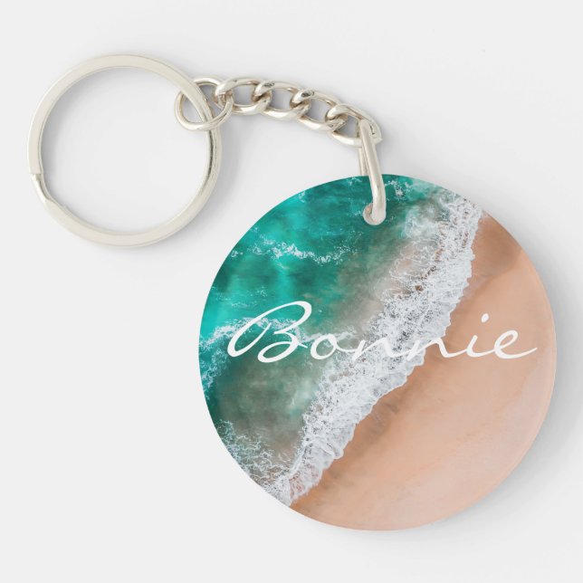 Beach ocean water on seashore sand tropical summer key ring (Front)