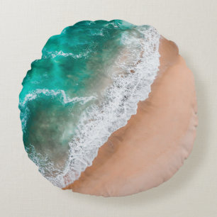 Beach ocean water on seashore sand tropical summer round cushion
