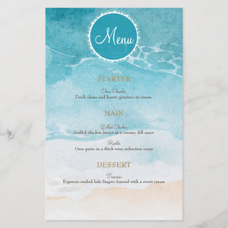 Beach, Ocean Watercolor Background Wedding Menu