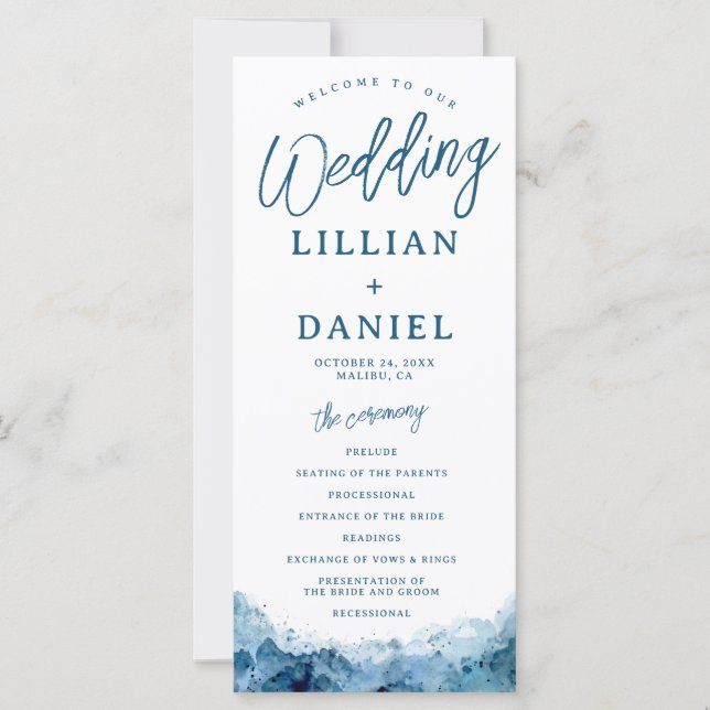 Beach Ocean Watercolor Wedding Program (Front)
