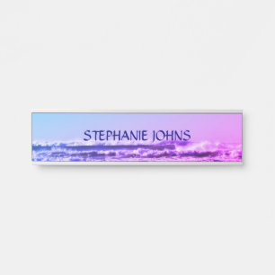 Beach Ocean Wave Monogrammed Name Water Pink Ombre Door Sign