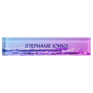 Beach Ocean Wave Monogrammed Name Water Pink Ombre Nameplate