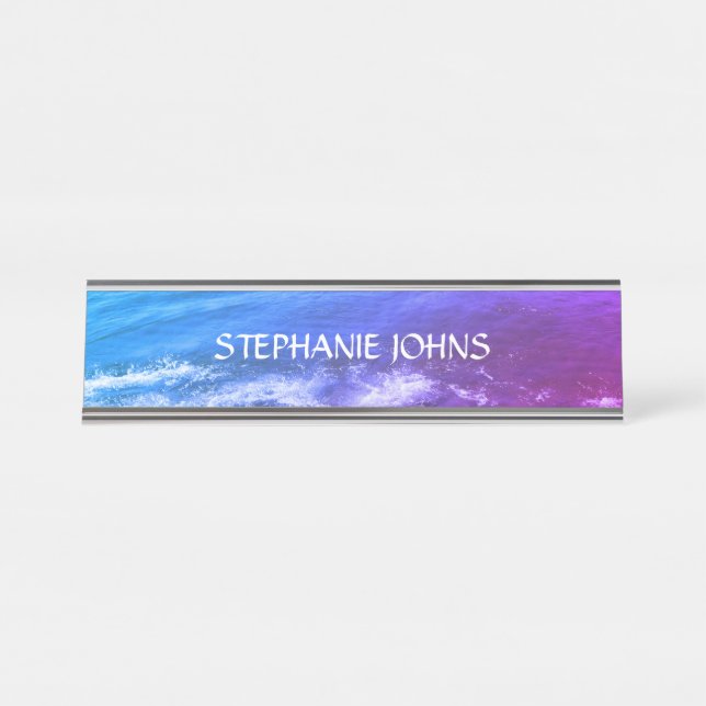 Beach Ocean Wave Monograms Custom Name Abstract Desk Name Plate (Front)