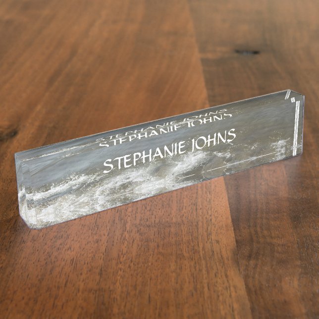 Beach Ocean Waves Monogram Custom Name Blue Water Nameplate (Side)