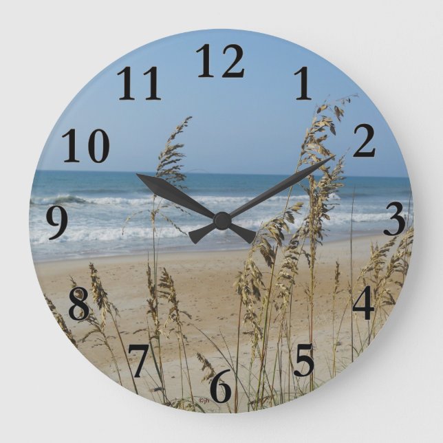Beach Ocean Waves Sand Dune Sea Oats Landscape  Large Clock (Front)