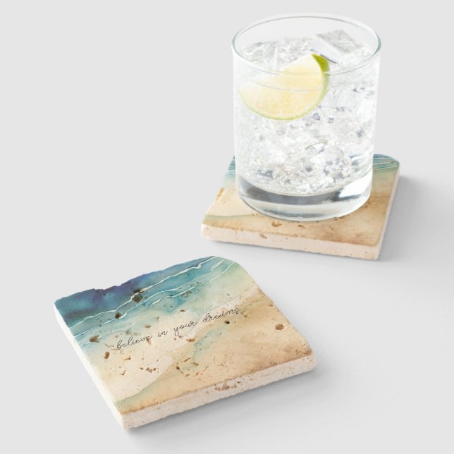 Beach Ocean Waves Stone Coaster (Side)