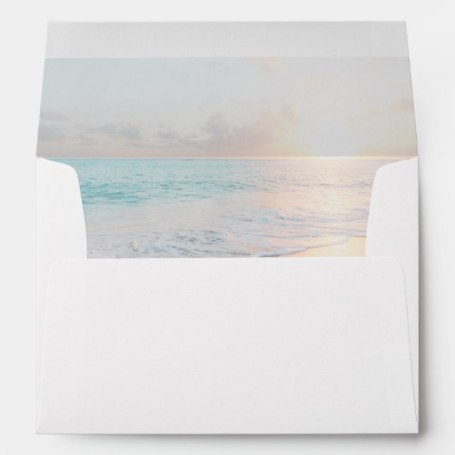 Beach Ocean Waves Sunset Peach Light Teal Custom Envelope (Back (Bottom))