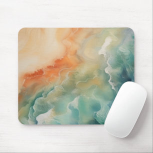 Beach Ocean Waves Teal Aqua Sandy Orange Mouse Pad