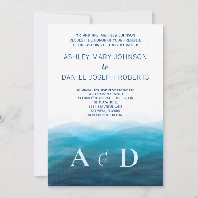 Beach Ocean Waves  Wedding Invitation, Turquoise Invitation (Front)