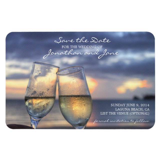 Beach Ocean Wedding Champagne Glass Save the Date Magnet (Horizontal)