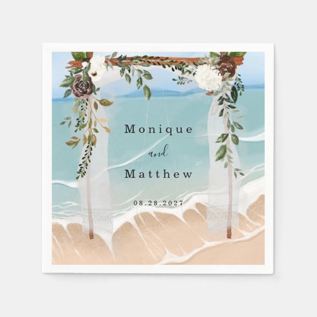 Beach Ocean White Canopy Floral Modern Wedding Napkin (Front)