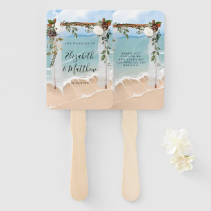Beach Ocean White Canopy Marsala Floral Wedding Hand Fan