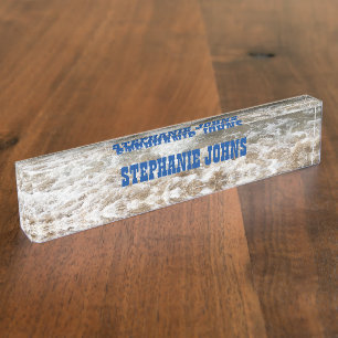 Beach Ocean White Waves Monogram Blue Custom Name  Nameplate