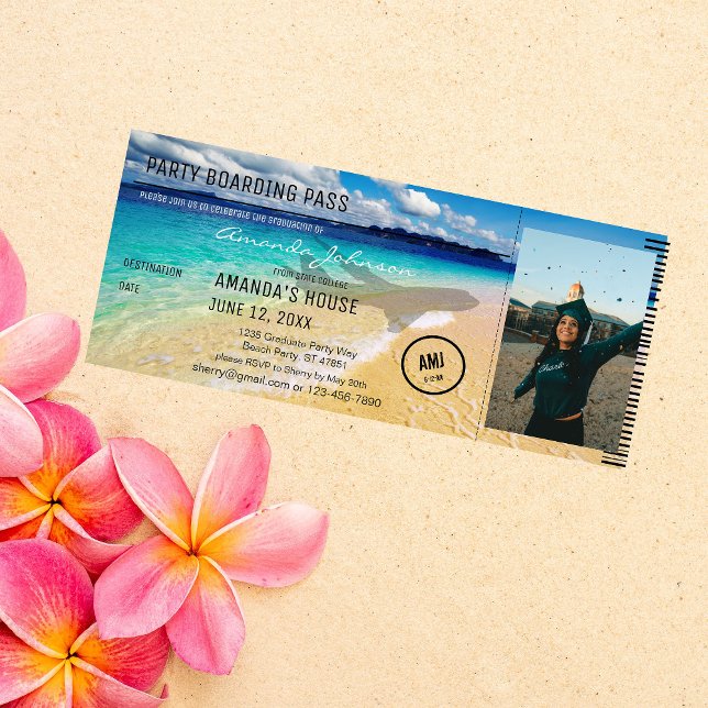 Beach - Ocean with Photo & Plane Graduation Invitation (Creator Uploaded)