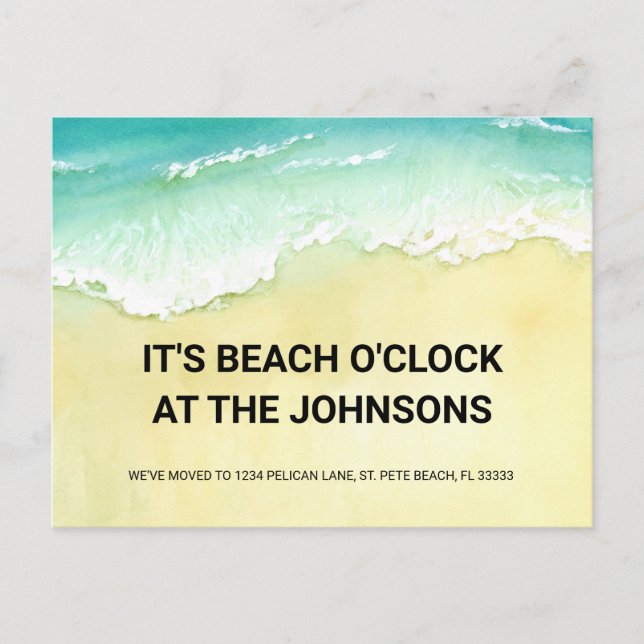 Beach O'Clock Ocean Waves New Home Moving Announcement Postcard (Front)