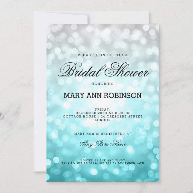 Beach Ombre Glitter Lights Bridal Shower Invitation (Front)