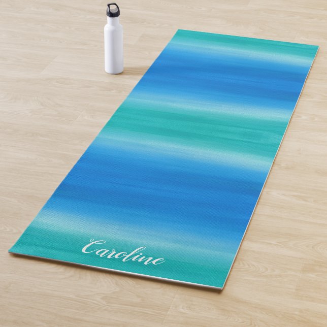 Beach Ombre Ocean Blue Green Exercise Yoga Mat (In Situ)