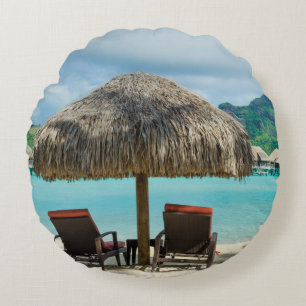 Beach on Bora Bora round pillow