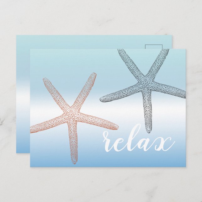 Beach Orange Blue Starfish Relax Postcard (Front/Back)