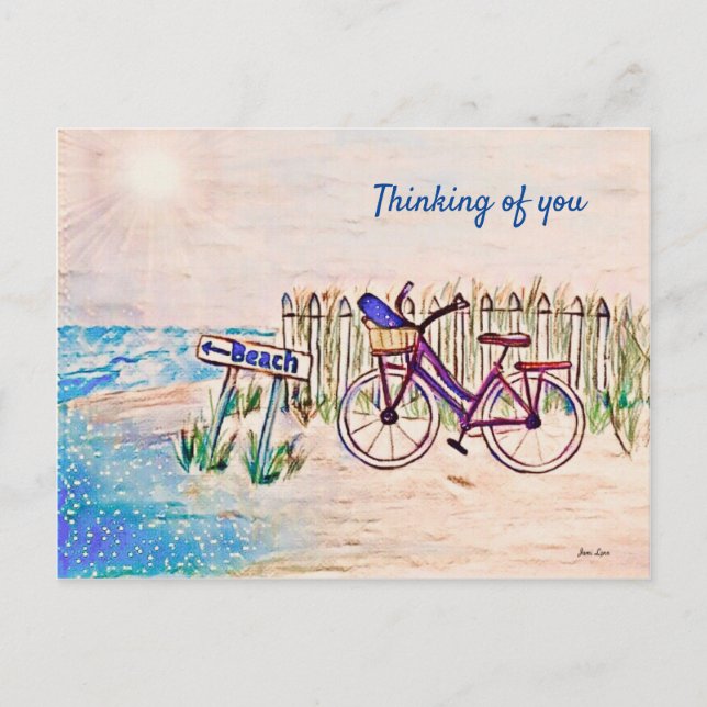 Beach painting bicycle Thinking of You PostCard (Front)