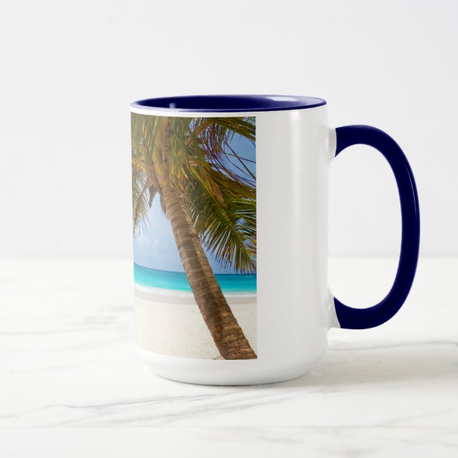 beach palm branches tree tropical island sand sea mug (Right)