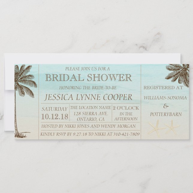Beach Palm Bridal Shower Invitation (Front)