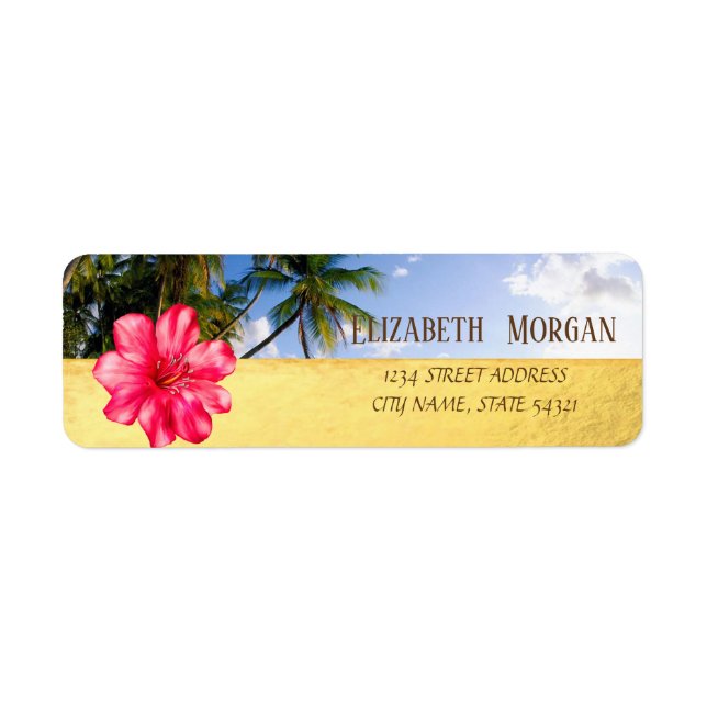 Beach Palm,Hibiskus,Gold   Address Label (Front)