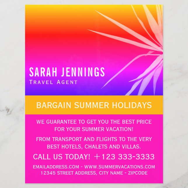 Beach Palm Leaf Silhouette, Travel Agent Advert Flyer (Front)