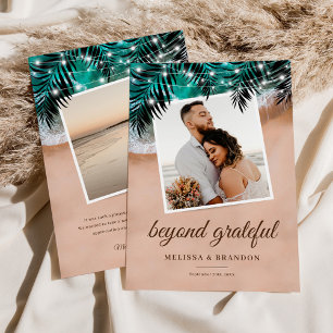 Beach Palm Leaves Photo Wedding Thank You Card