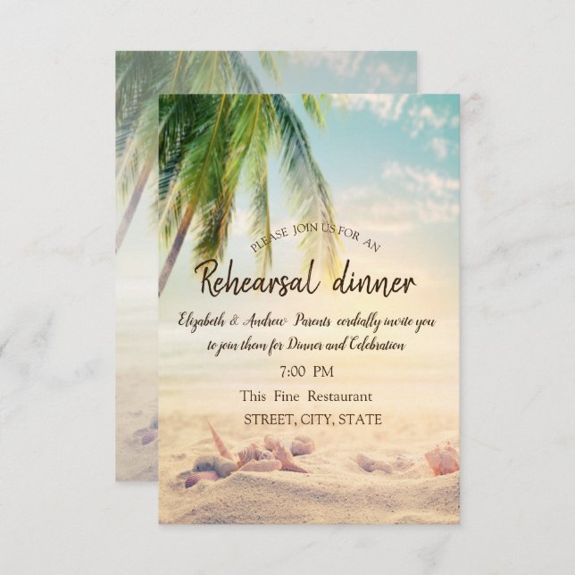 Beach,Palm,Seastar,Seashell Rehearsal Dinner Invitation (Front/Back)