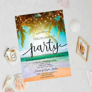 Beach,Palm,Sun,String Lights Script Engagement   Invitation