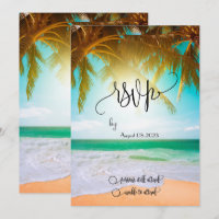 Beach,Palm,Sun,String Lights Script RSVP  