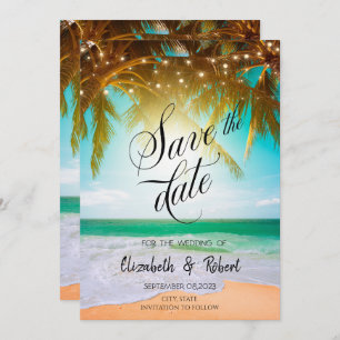Beach,Palm,Sun,String Lights Script Save The Date