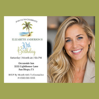 Beach Palm Tree 30th Birthday Photo Invitation